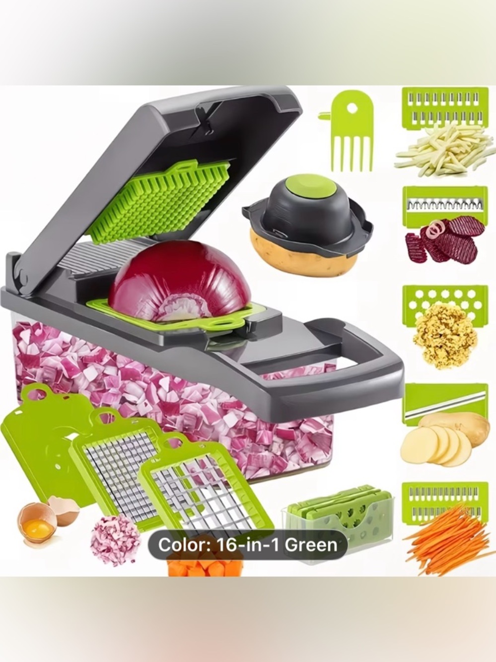 16-in-1 Green Multi-Function Vegetable Chopper and Slicer - Picture 7 of 8
